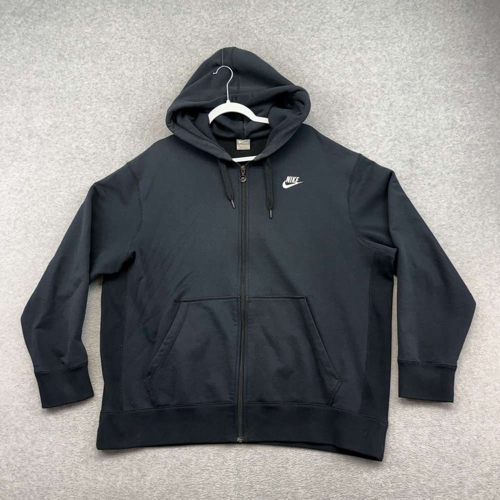 Y2K 2000s Nike Full Zip Hoodie Black Silver Tag Vintage Embroidered Hoodie‎ XXL